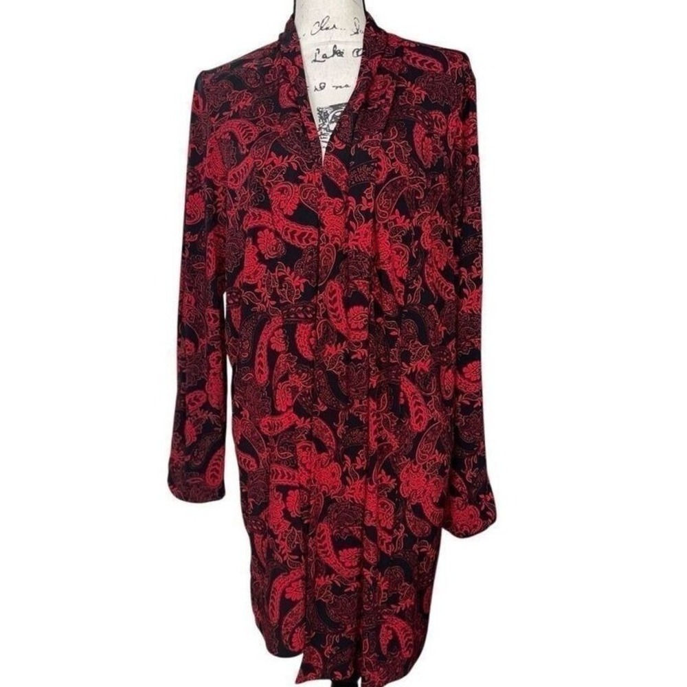 Jessica London Womens Red Black Paisley Open Front Cardigan Size 14/16 24-0289-9
